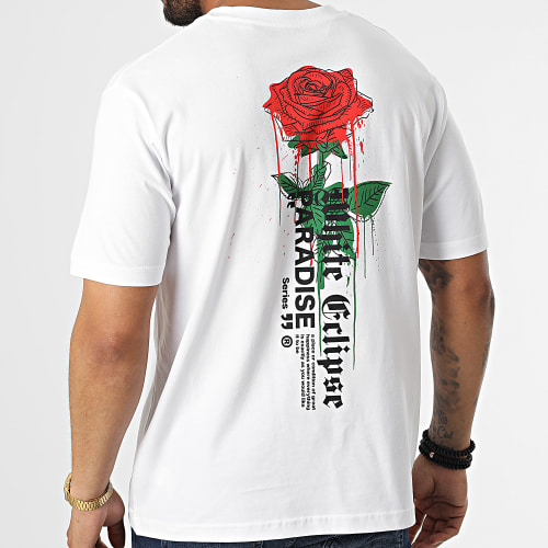Tee Shirt Oversize Large Paradise Red Roses Blanc