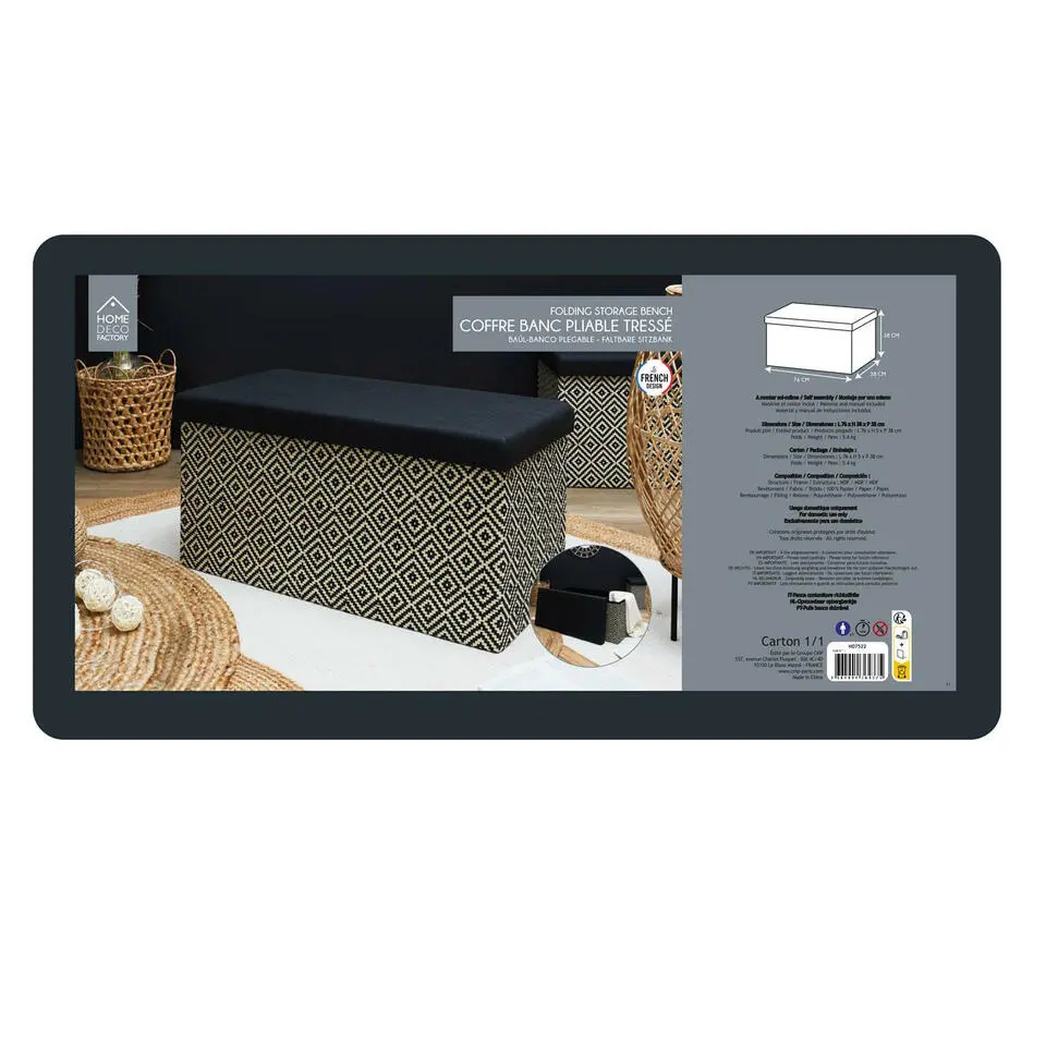 Home Deco Poefje - opbergbox - donkerbruin/zwart - 76 x 38 cm