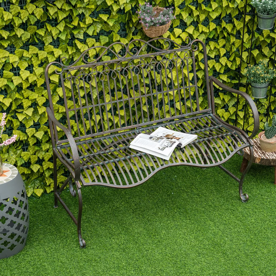 Outsunny Gartenbank mit Rücken- & Armlehnen silber