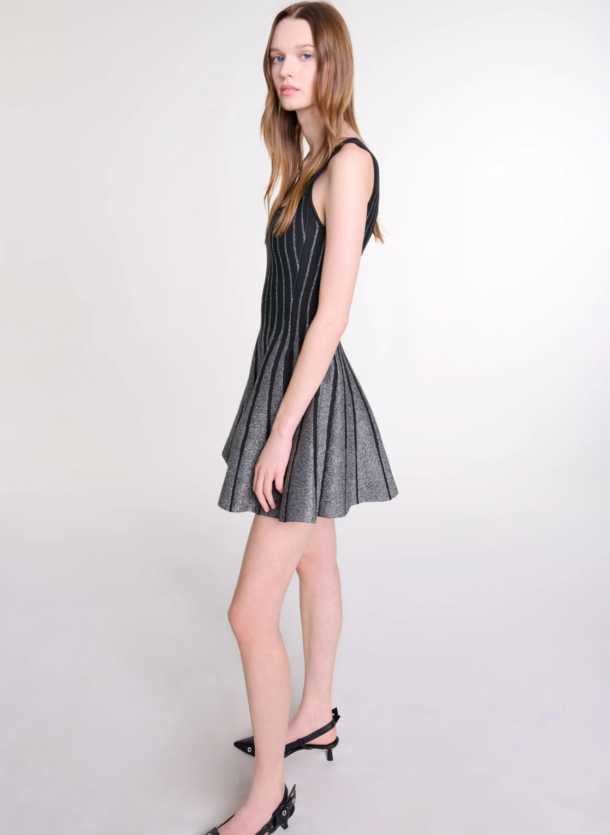 Robe courte à rayures pailletées | Noir