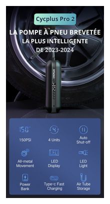 Pompe électrique - Mini compresseur - CYCPLUS A2 PRO : gonflage rapide pour toutes les valves  incluant une Batterie externe