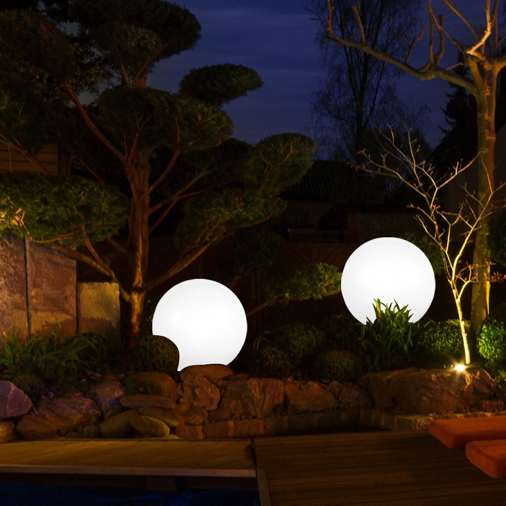 3er Set LED Außen Solarleuchten, Kugel weiß, 15 und 25 cm