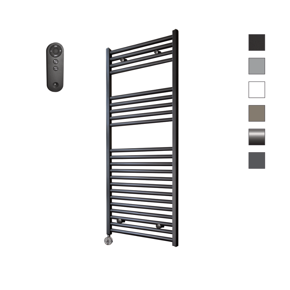 Sanicare HVS elektrische radiator 45x112cm zwart met afstandsbediening en thermostaat chroom linksonder