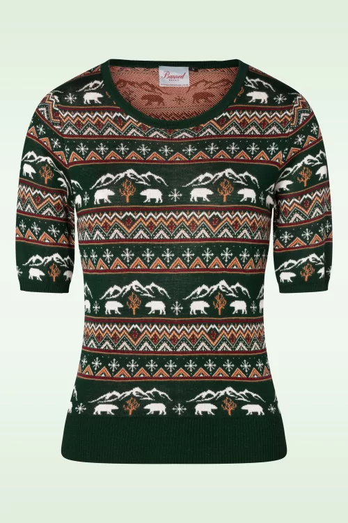 Banned Retro Christmas bear trui in groen