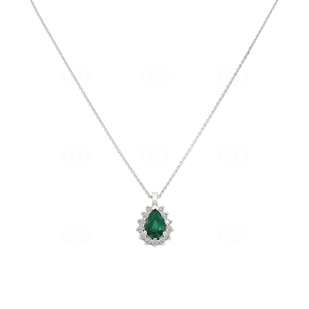 Collier 750/18 K Weissgold mit Diamanten 0.11 ct H/si & Smaragd