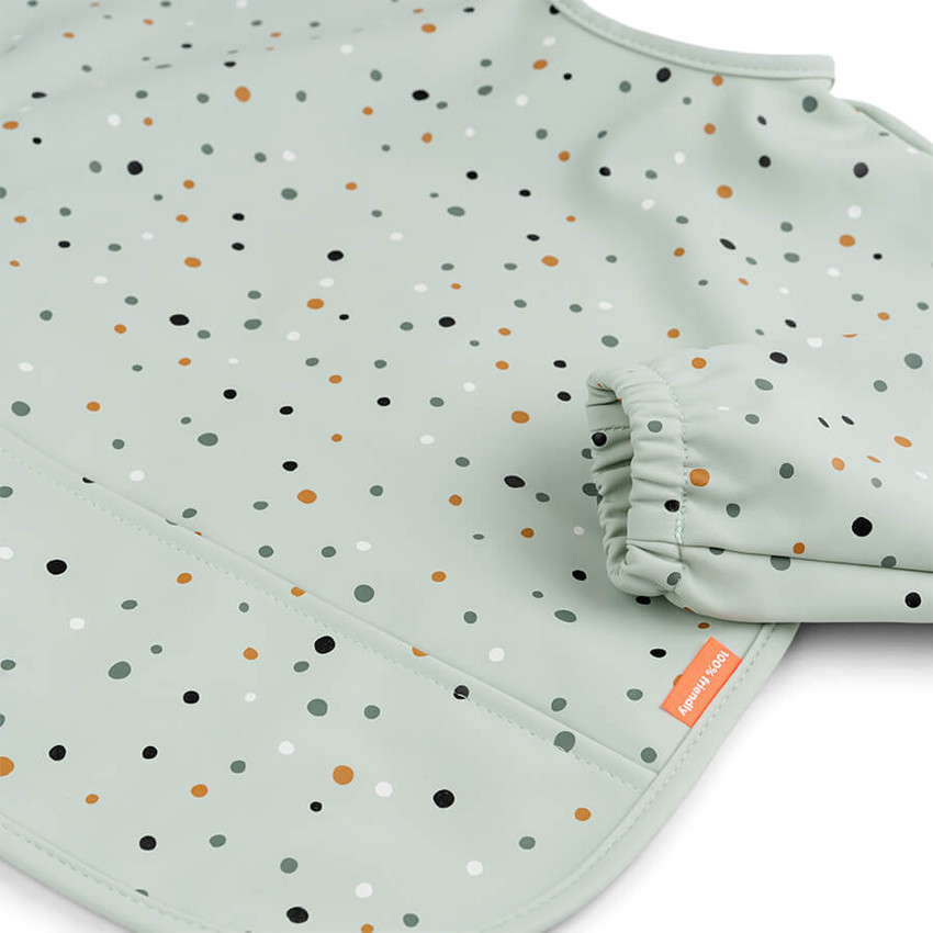 Bavoir tablier manches longues avec poche - Happy Dots Vert