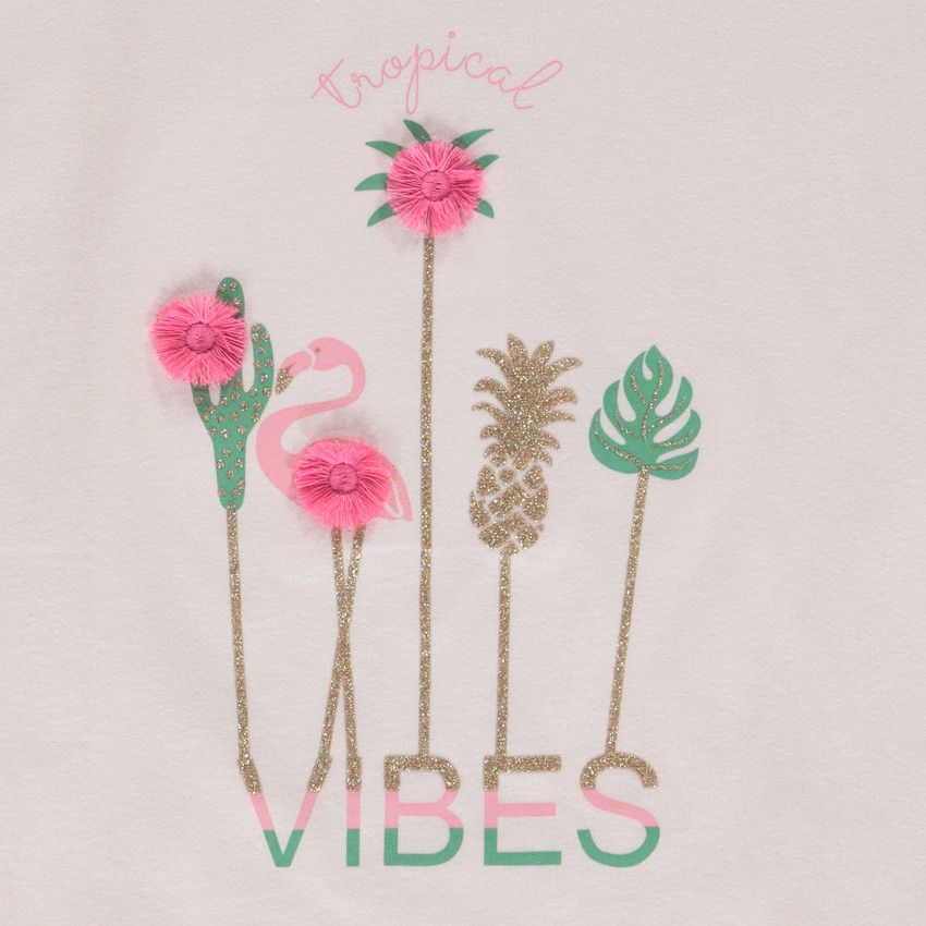 T-shirt manches courtes forme boîte print pailleté pour fille - Rose