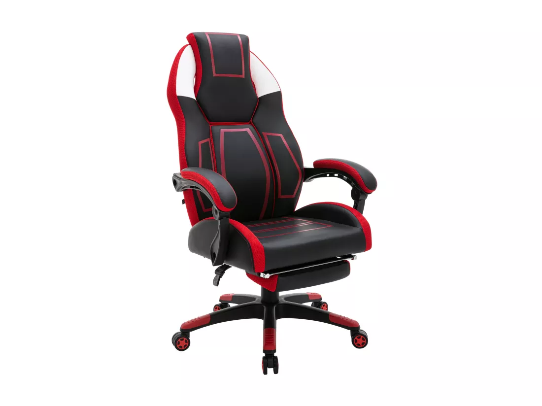Chaise de bureau - Similicuir & Plastique - Noir / Rouge - Clovis