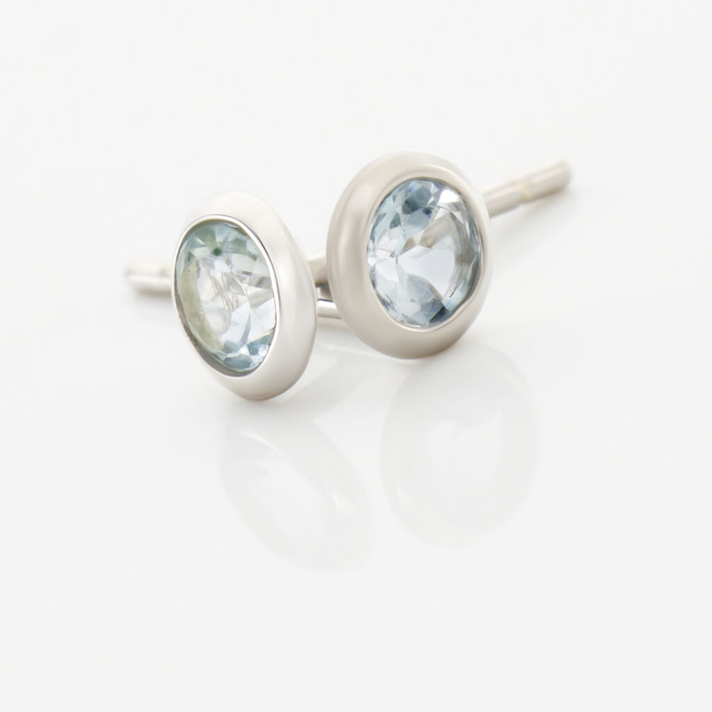 Boucles D'oreilles Puces Edy Serti Clos Or Blanc Topaze