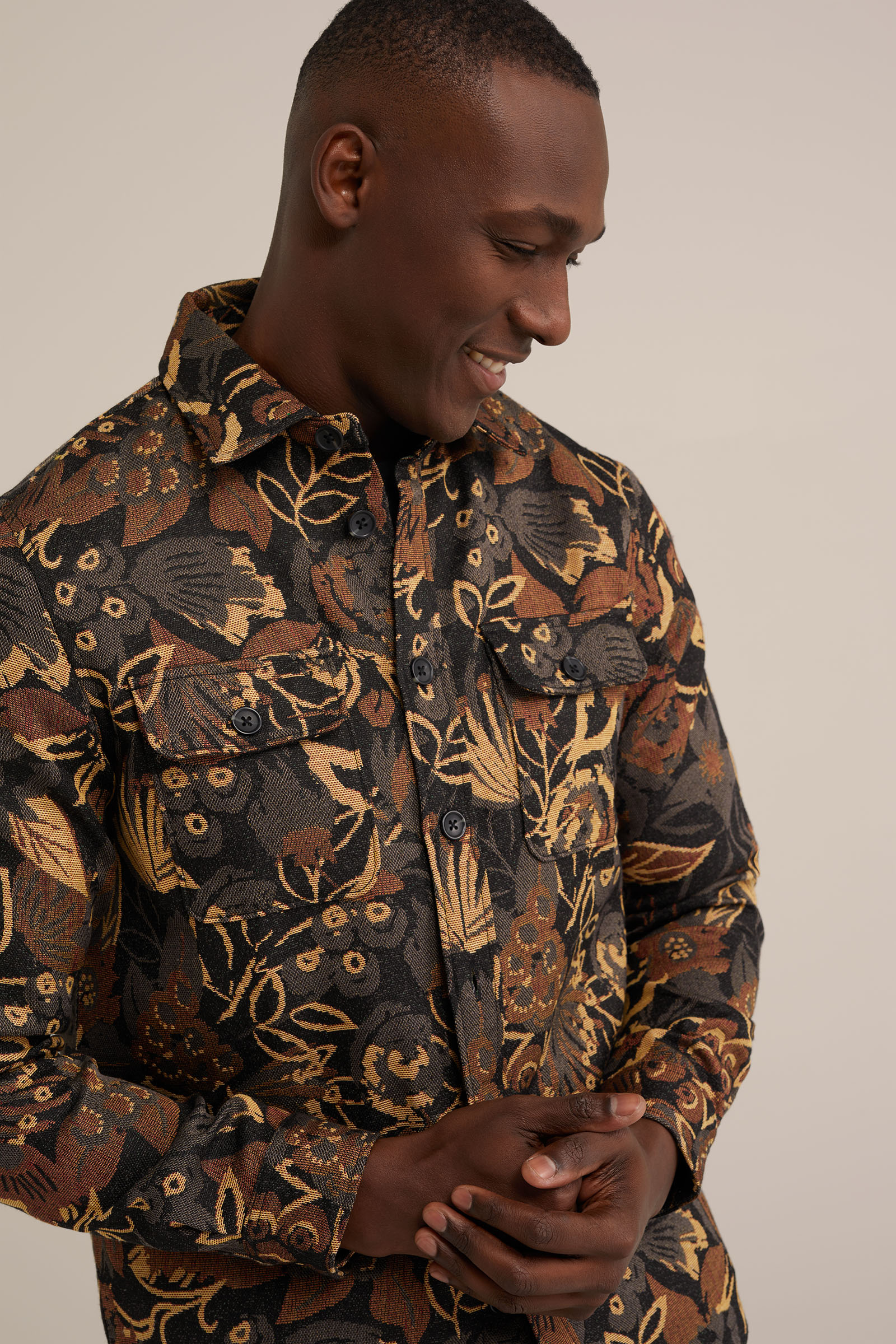 jacquard overshirt met dessin WE Fashion Zwart