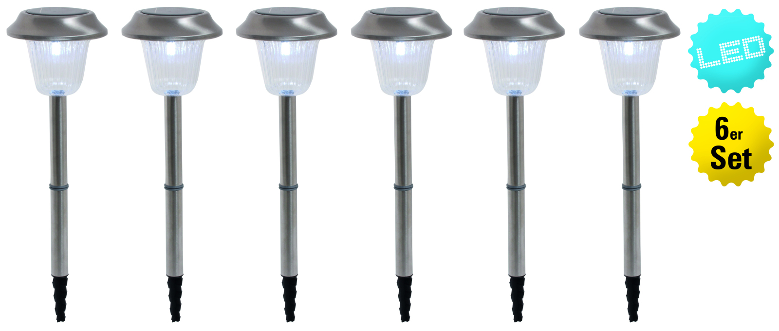 6er-Set Solar-LED-Erdspieß - stahl