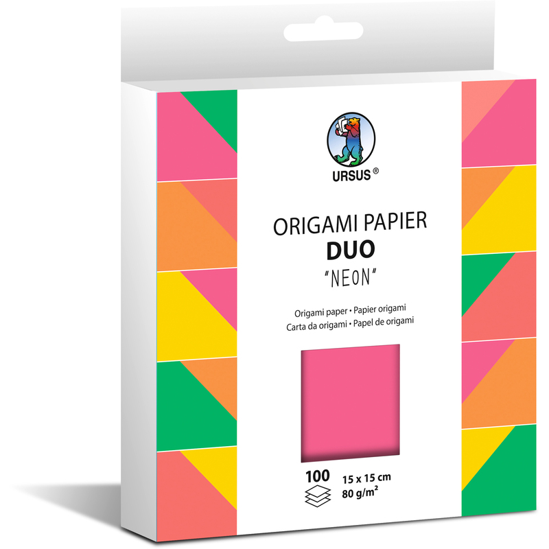 Ursus Origamipapier Duo Neon, 15 x 15 cm, assortiert, 100 Stück