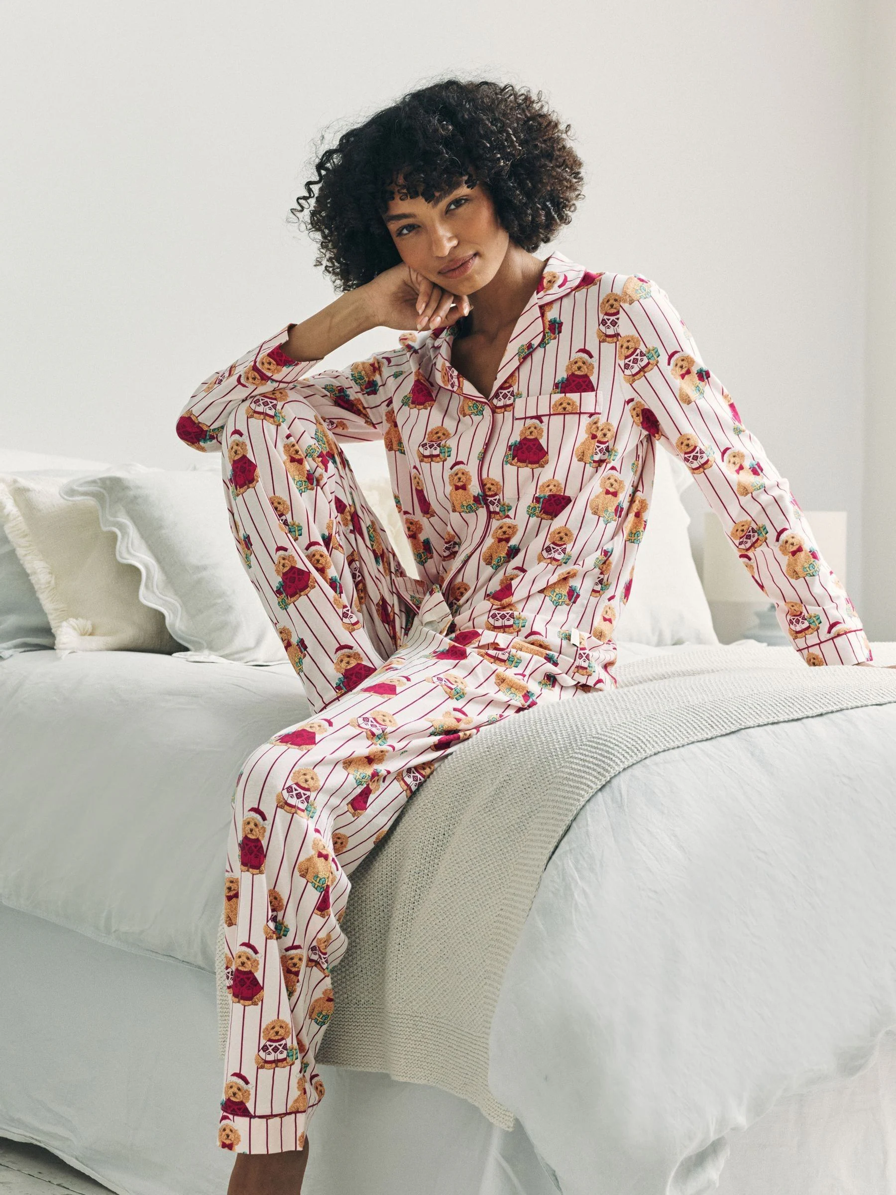 Chelsea Peers Cotton Chip the Christmas Cockapoo Dog Print Long Pyjamas Set