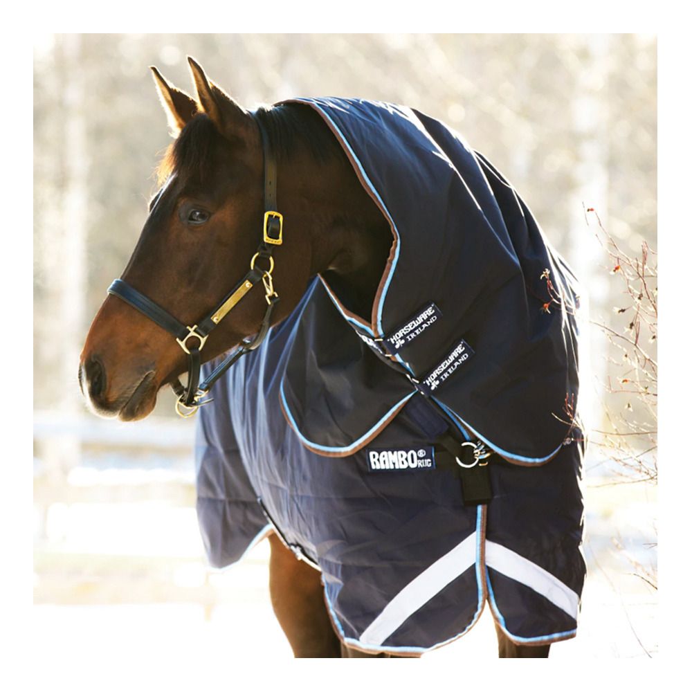 Horseware RAMBO DUO 100G + 300G - Couverture de paddock + Couvre-cou + Doublure navy/sky blue/brown