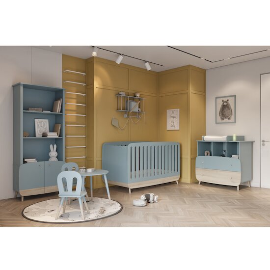 Firmiana Commode 2 Tiroirs + 3 niches   Bleu Orage / Bois Naturel        de               CBA Meubles