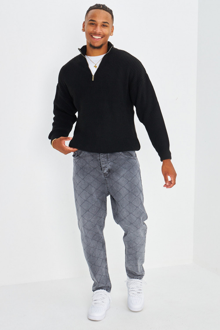 Jeans noir à imprimés losange