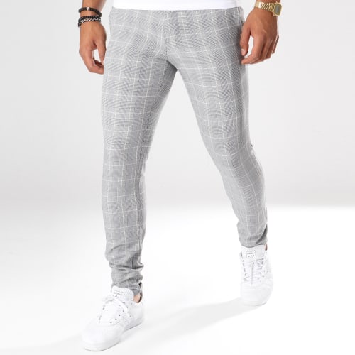 Pantalon Super Skinny Fit A Carreaux 28010 Gris Détails Beige