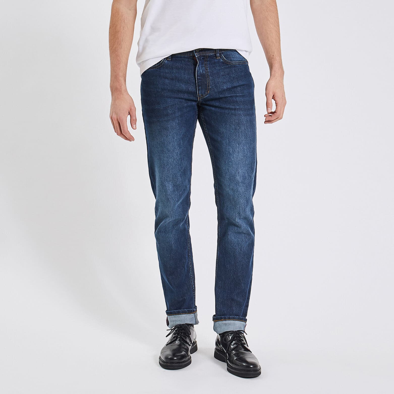 Jean straight en coton et polyester recyclés Bleu