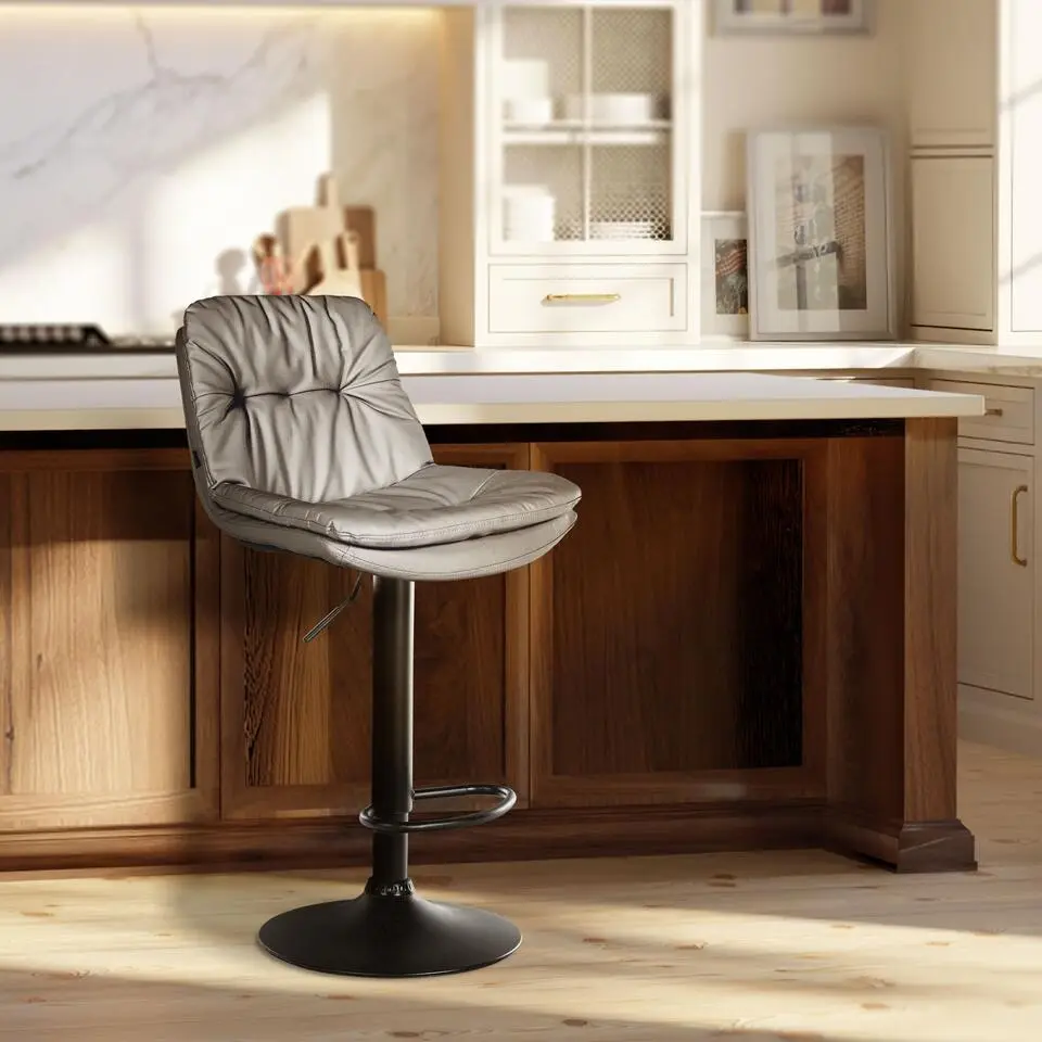 CLP Barkruk Laurel zwart Frame - Kunstleer - grijs