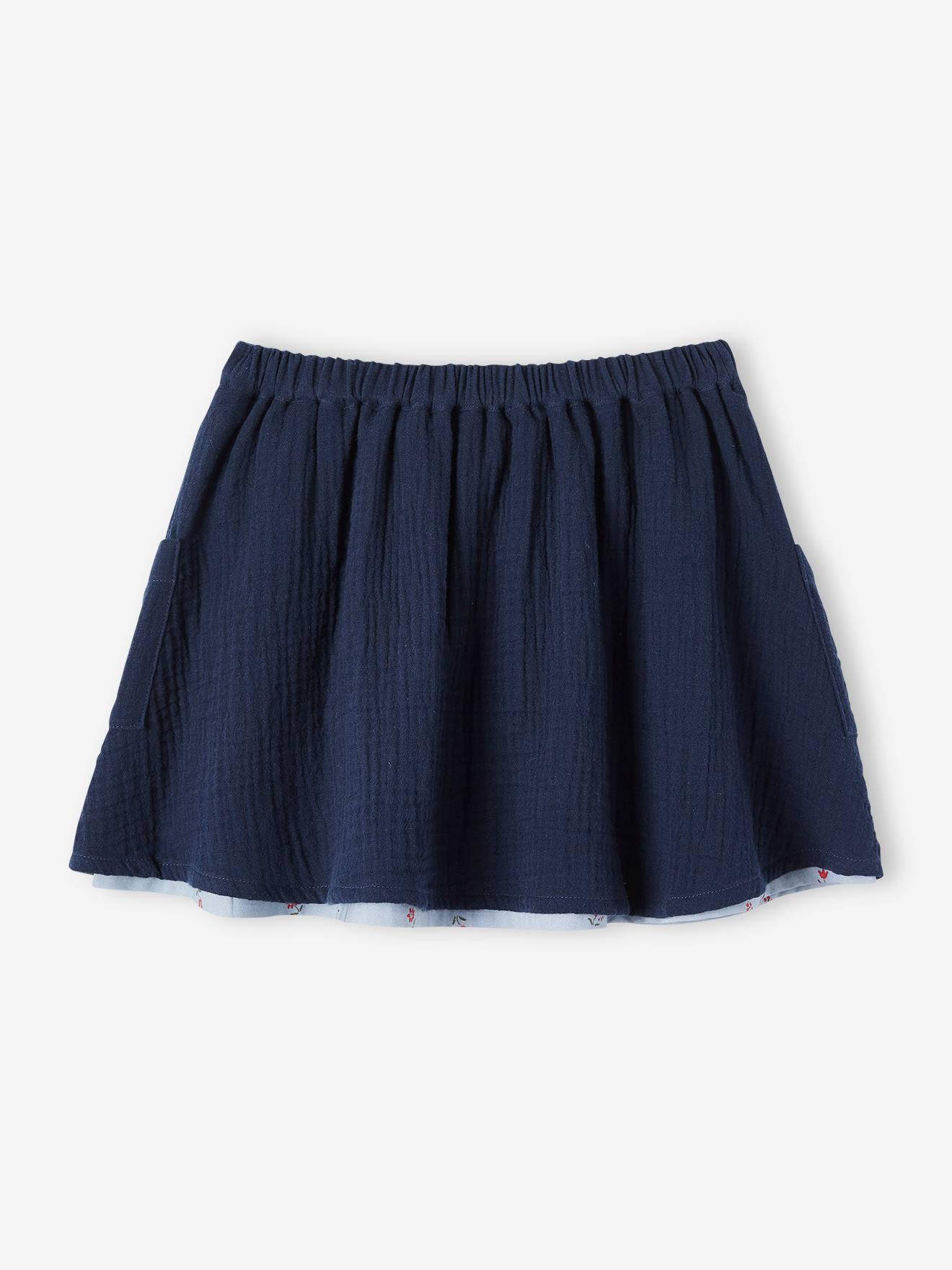 Saia reversível, lisa ou com estampa floral, para meninas, marrom claro liso