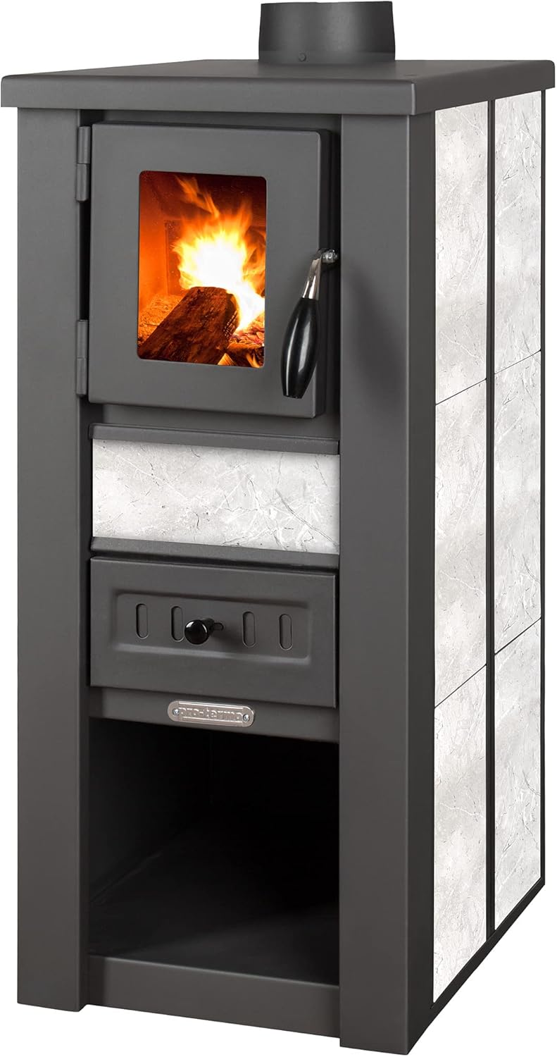 ProTermo Kaminofen Lava Ceramic Weiß - 6,5 kW Heizleistung - 35x44x78 cm Holzofen mit Schamottsteine mit Sichtfenster Holz Kamin - Bauart 2