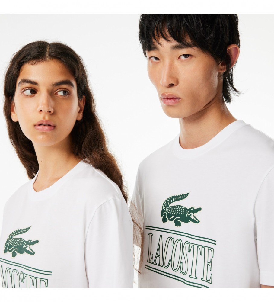 Camiseta Lacoste de malha grossa de algodão, corte regular, branca.