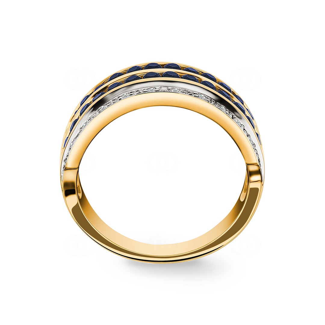 Damenring 750/18 K Gelbgold mit Diamanten 0.08 ct H/Si und Saphiren