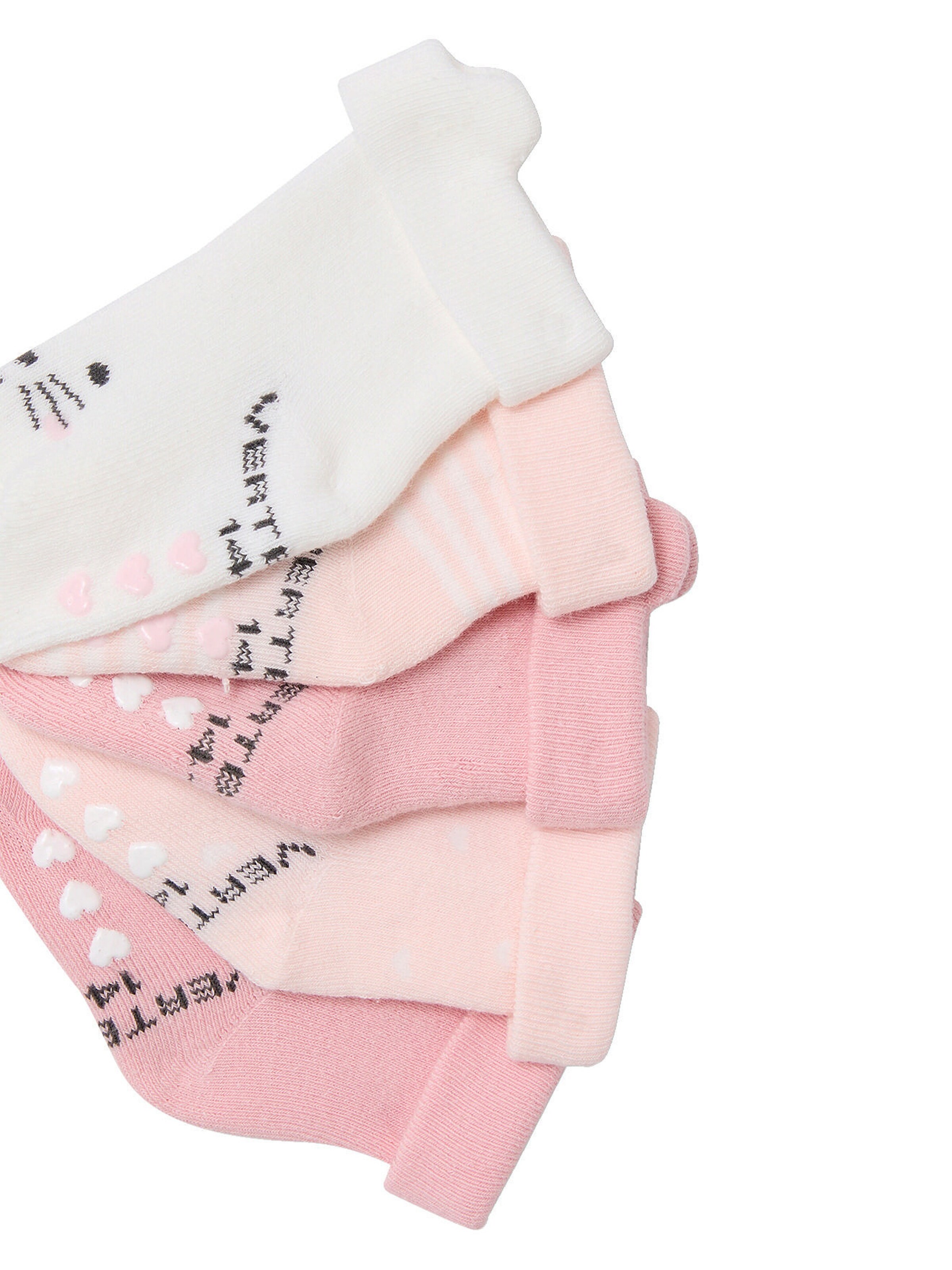 Vertbaudet 5er-Pack Baby Stoppersocken mit Katze hellrosa