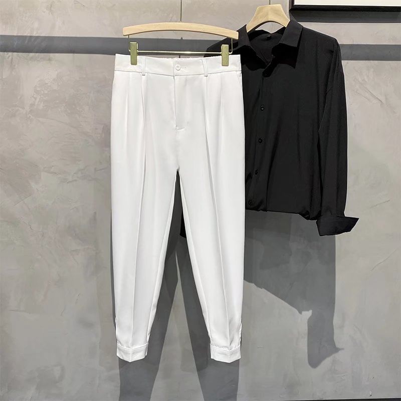 Nataro - Mid Rise Plain Cropped Straight Leg Dress Pants