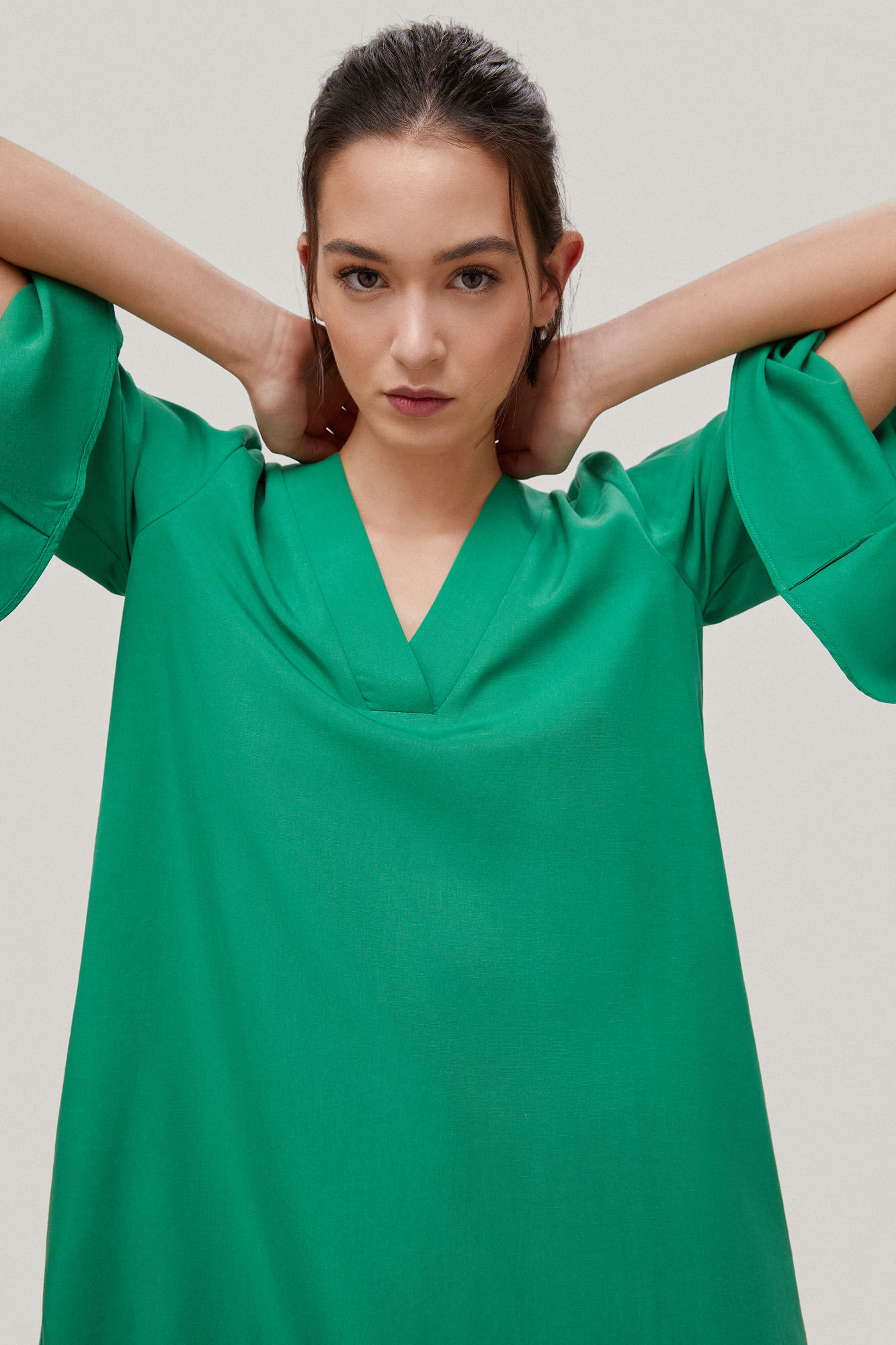 Vestido túnica em tencel e linho - Verde