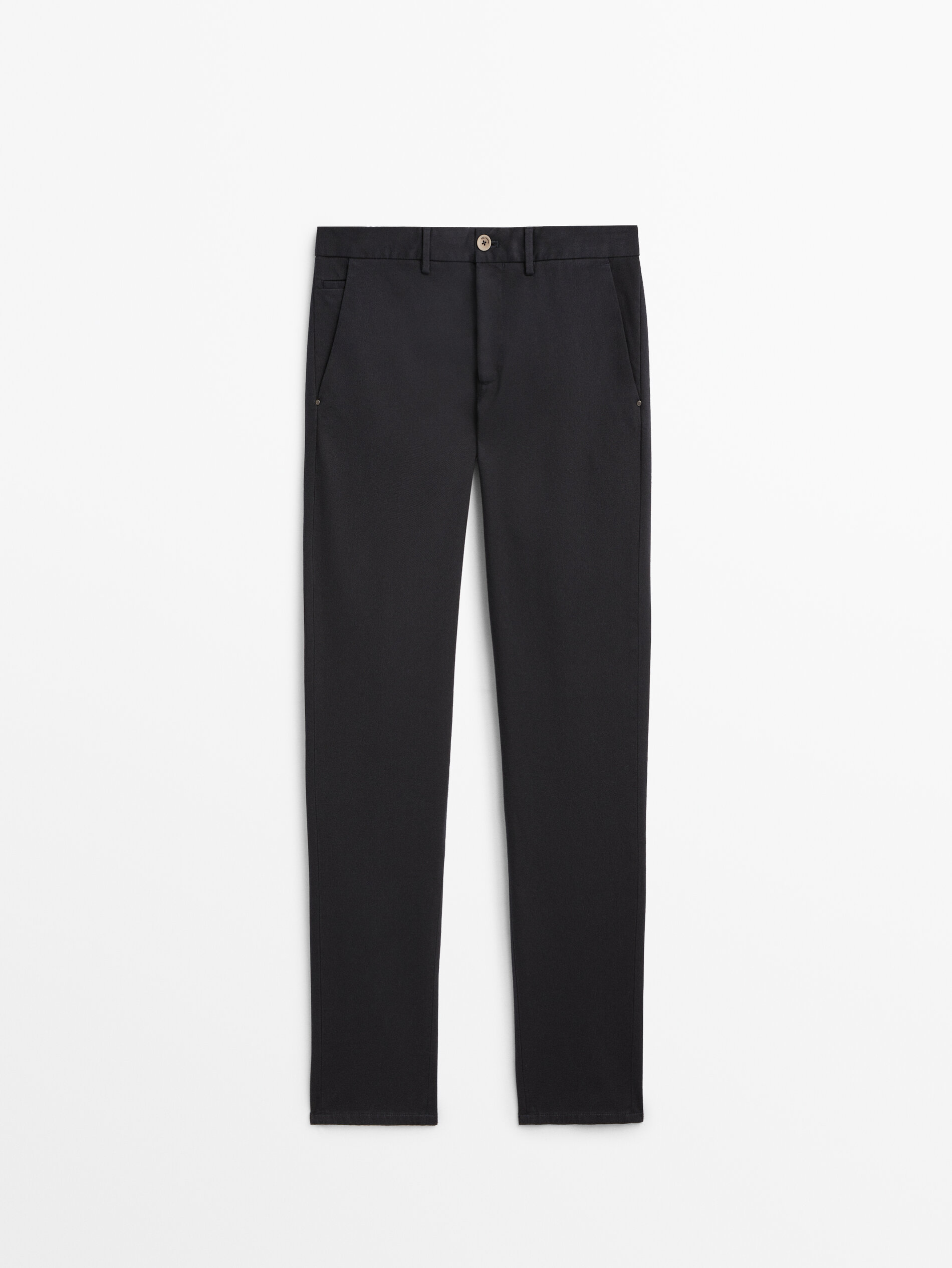 Calça chino micro estructura tapered fit - AZUL MARINO
