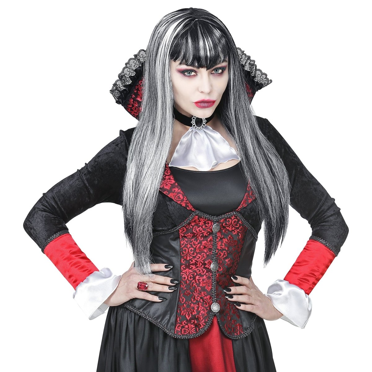 Halloween Pruik Zwart Wit Dames Vampier