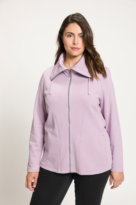 Sweatjacke, drapierter Stehkragen, Kunstleder-Details