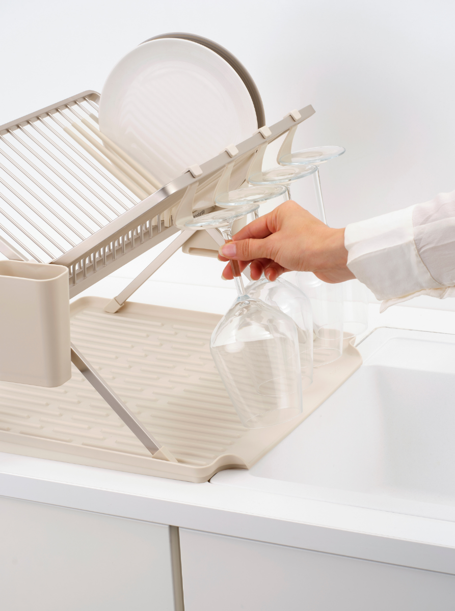 SinkSide Inklapbaar afdruiprek, groot - Soft Beige
