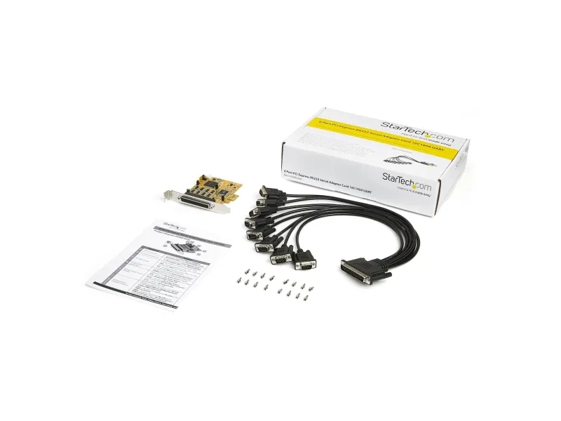 StarTech.com 8-Port PCI Express RS232 Serial Adapter Card, PCIe RS232 Serial Card, 16C1050 UART, Multiport Serial DB9 Controller/Expansion Card, 15kV ESD Protection, Windows & Linux - Up to 921.6 Kbps Baud - Seriel adapter - PCIe - RS-232 x 8 - gul -