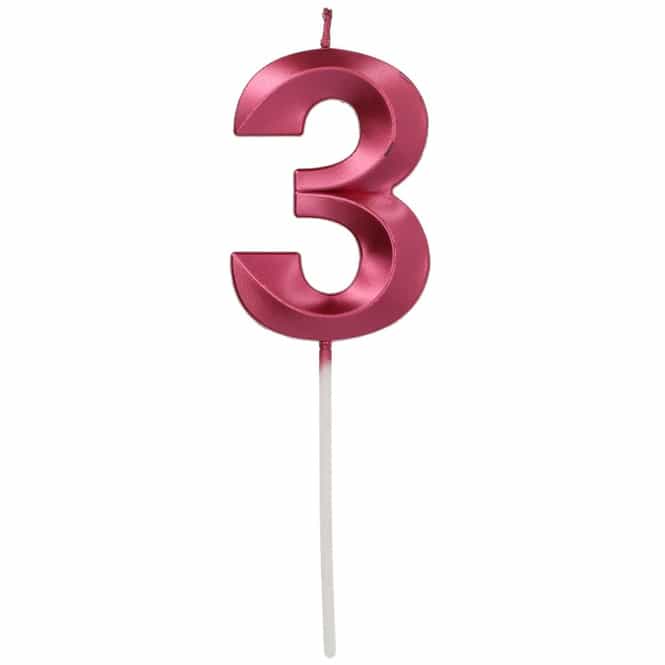 Zahlenkerze - 3 - Glamour Vibes - pink metallic - ca. 7 cm