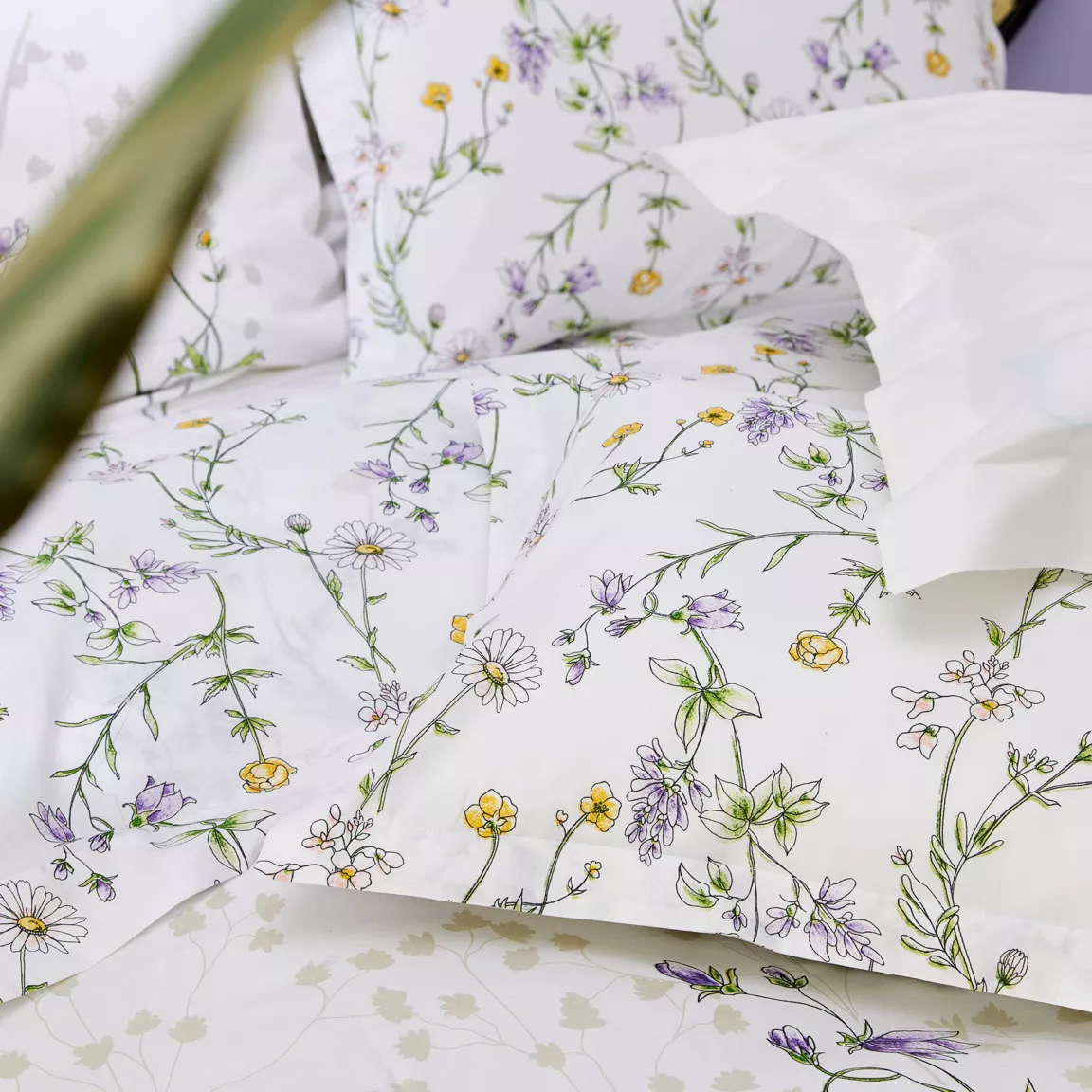 Housse de couette coton (240 x 220 cm) Foliflora Blanche