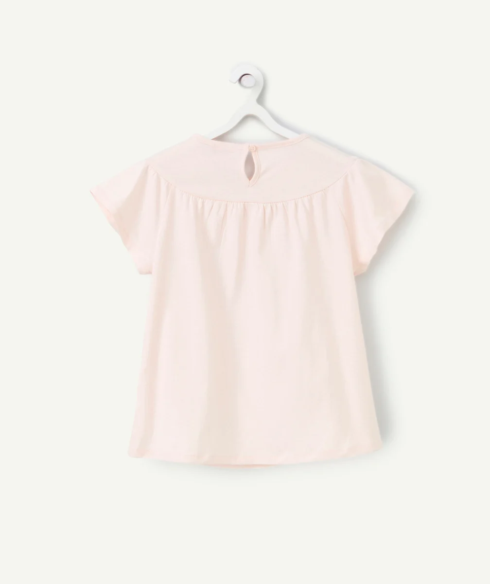 t-shirt manches courtes fille en coton bio rose avec crochet