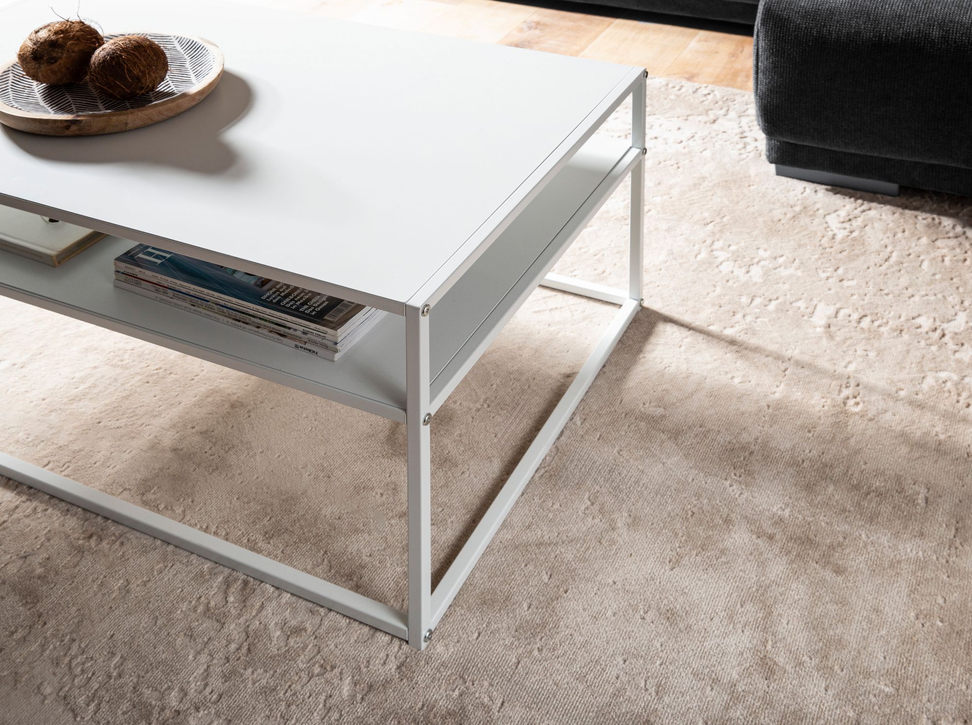 Couchtisch FineBuy Sofatisch 100 cm Weiß Metall Wohnzimmertisch Tisch Stauraum