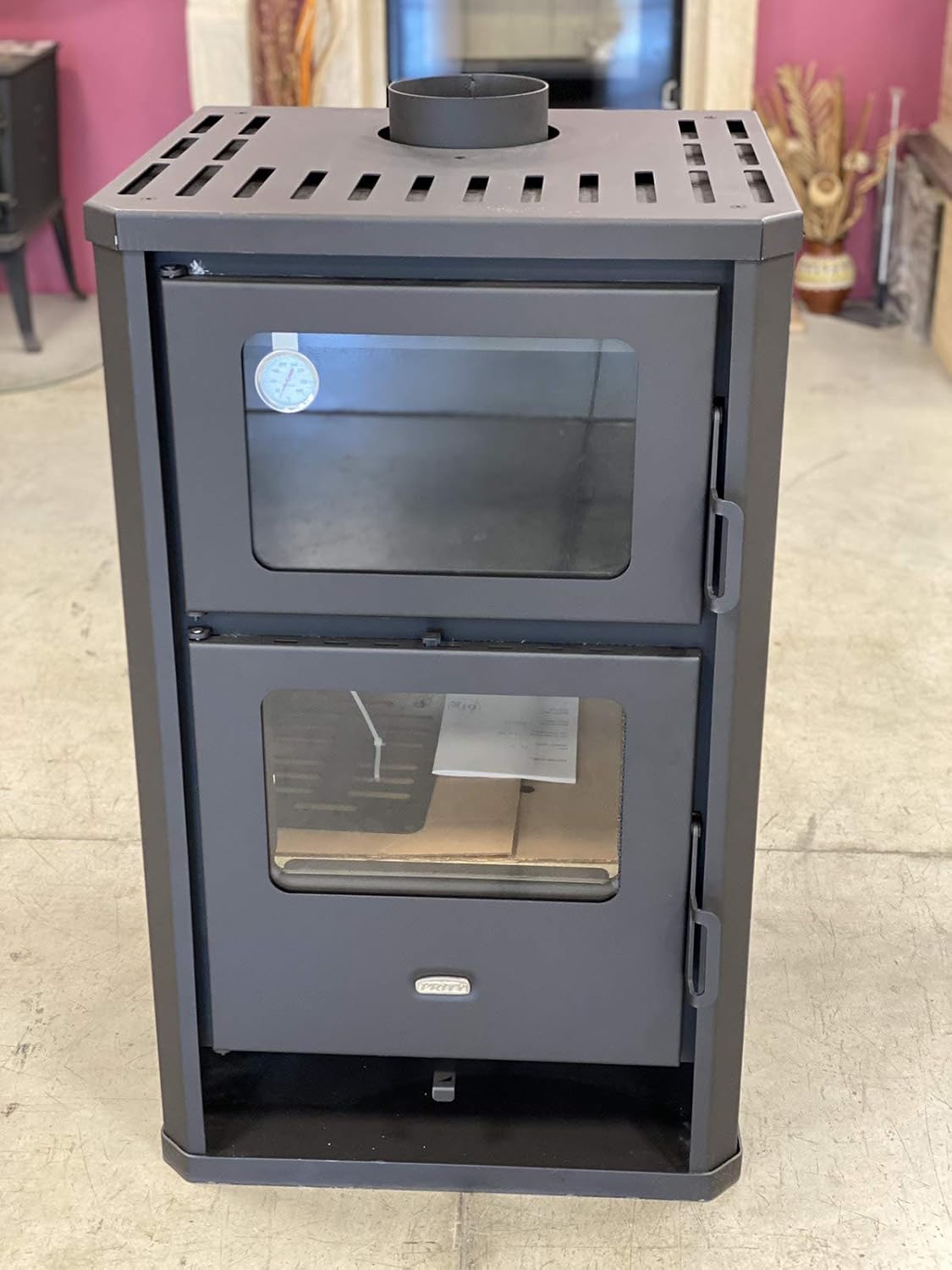 Prity FG D Kaminofen mit Backofen - 14 kW, Metall, Schwarz, Holz, Holzbriketts