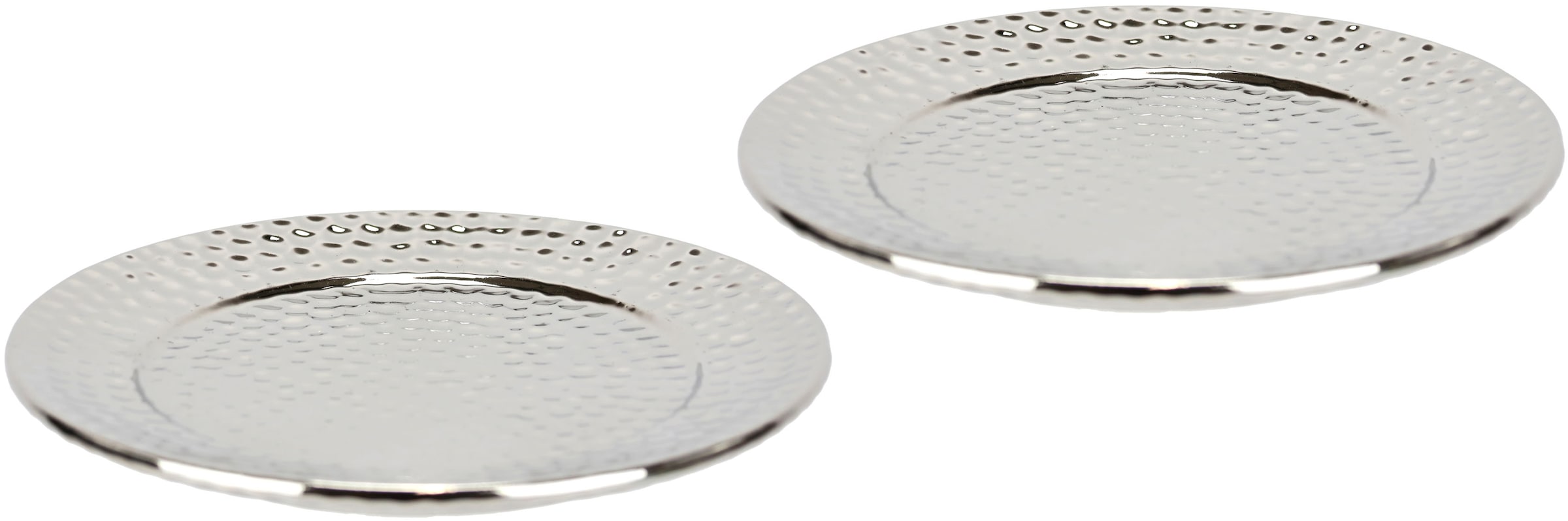I.GE.A. Dekotablett »Keramik-Schale rund« 2er Set Dekoschale silber Tablett Weihnachtsdeko Deko Advents-Tablett