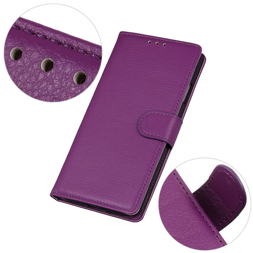 iPhone 16 Leder Tasche Flip Cover Litchi Look - Violett