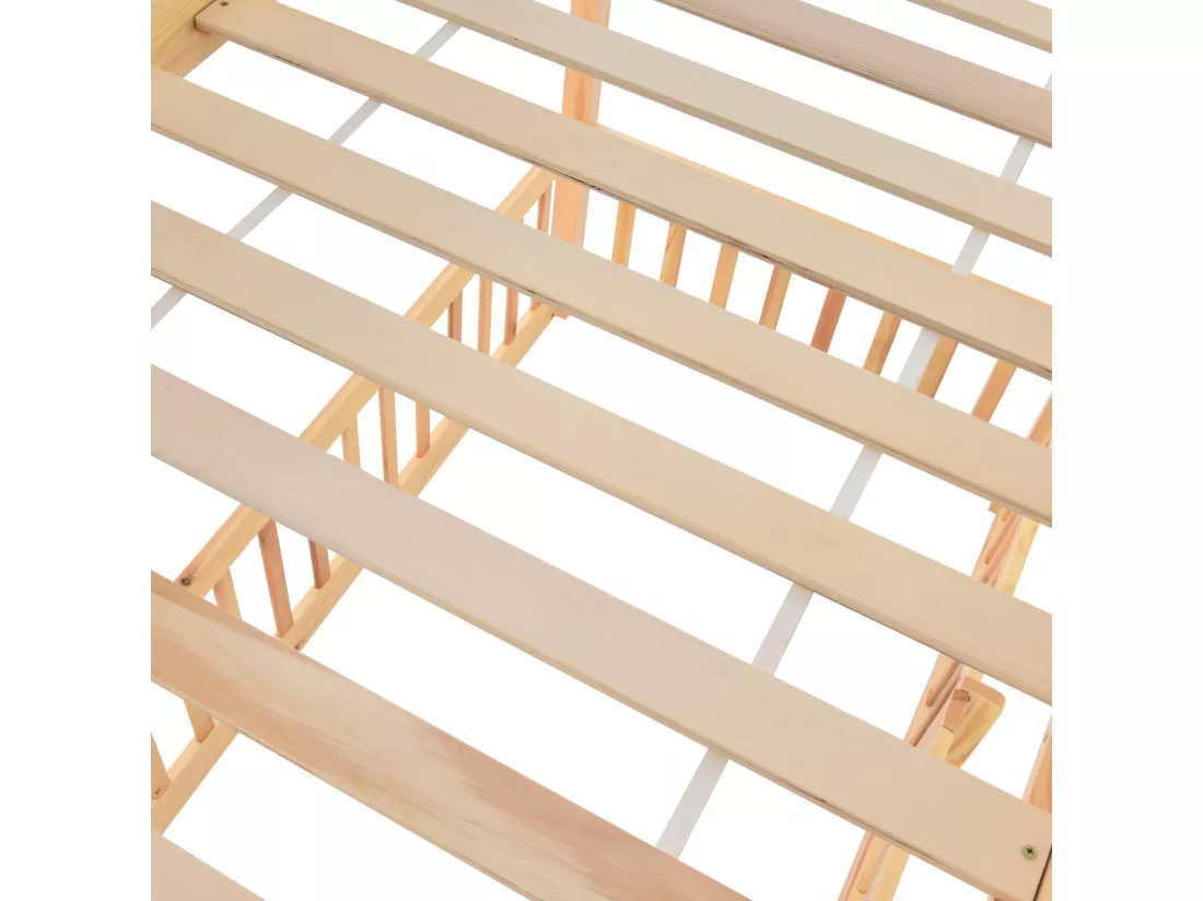 Lit superposé en bois massif - 90x200 cm - avec barrières de sécurité - Naturel