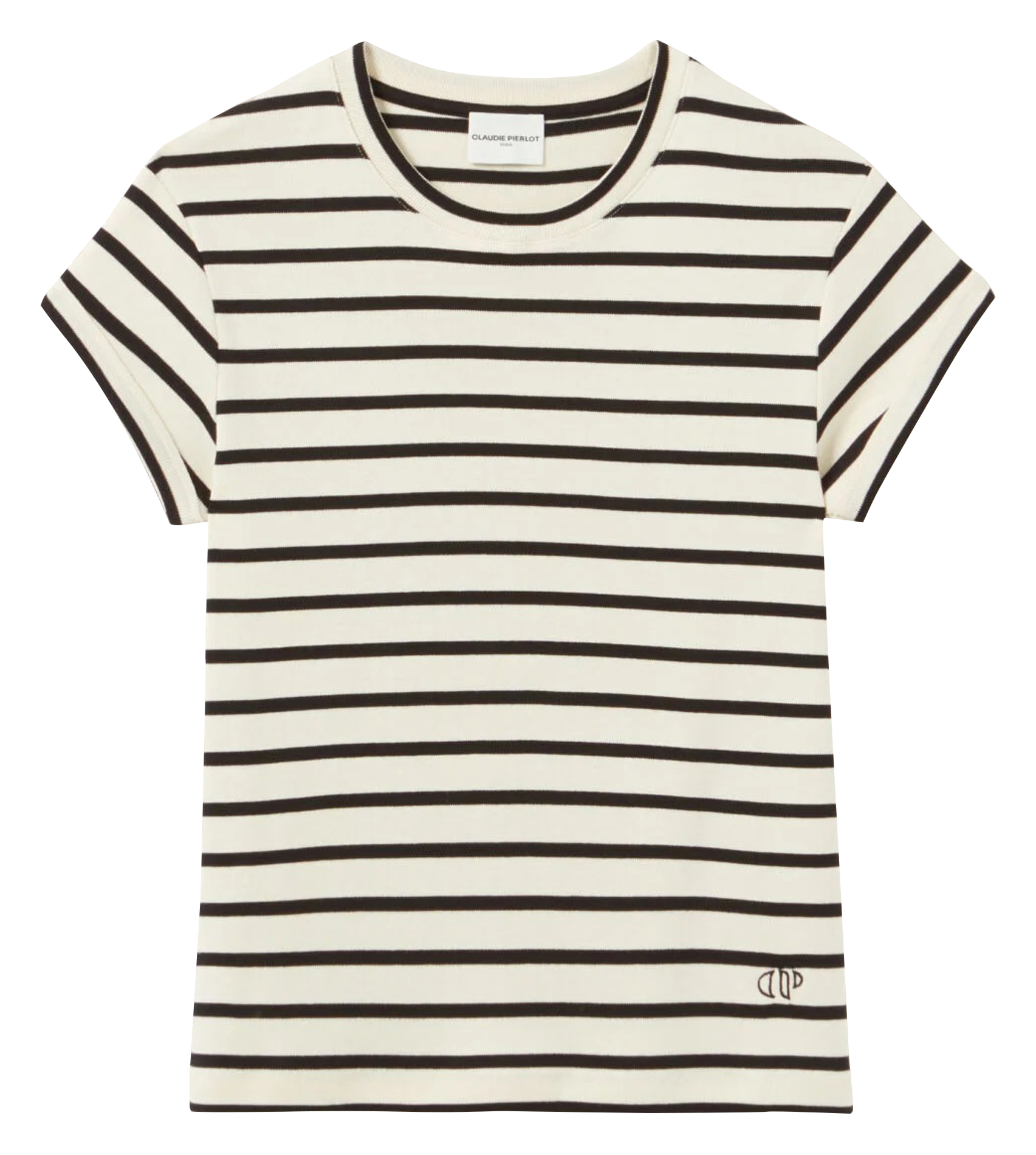 Tee-shirt col rond droit en coton rayé | Multicolore