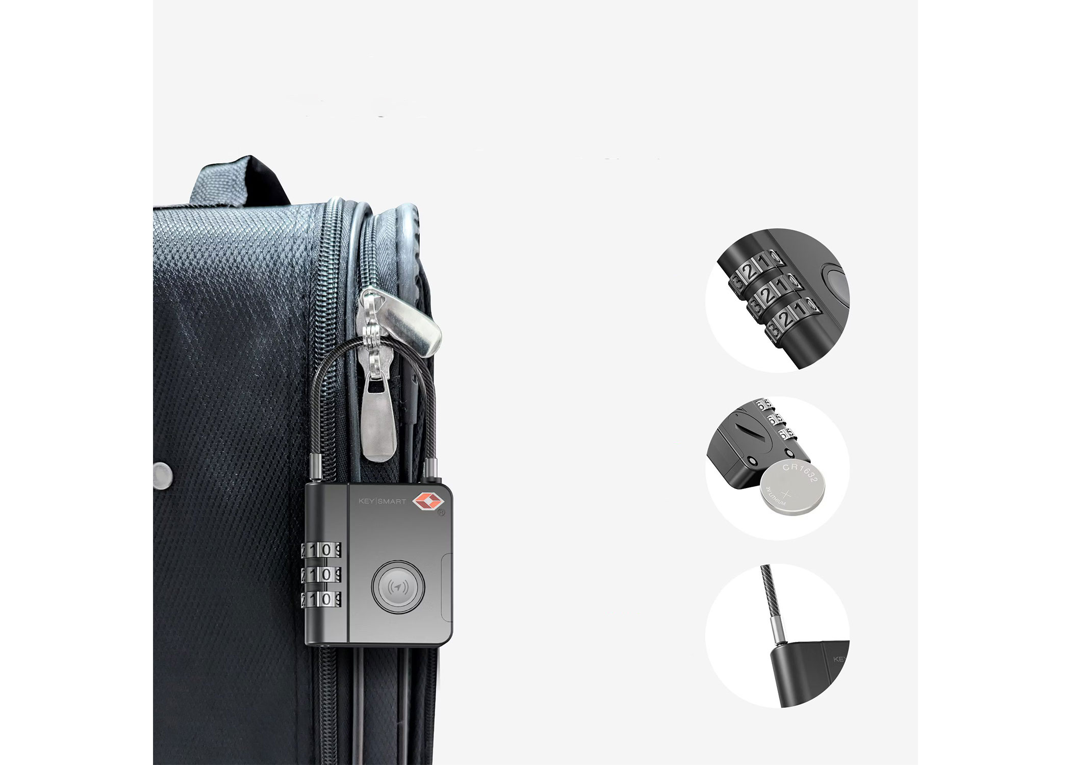 SmartLock TSA Lock Schloss Bluetooth Key Finder Tracker für iOS kompatibel mit Apple Find My Network (KS520-BLK) - Schwarz