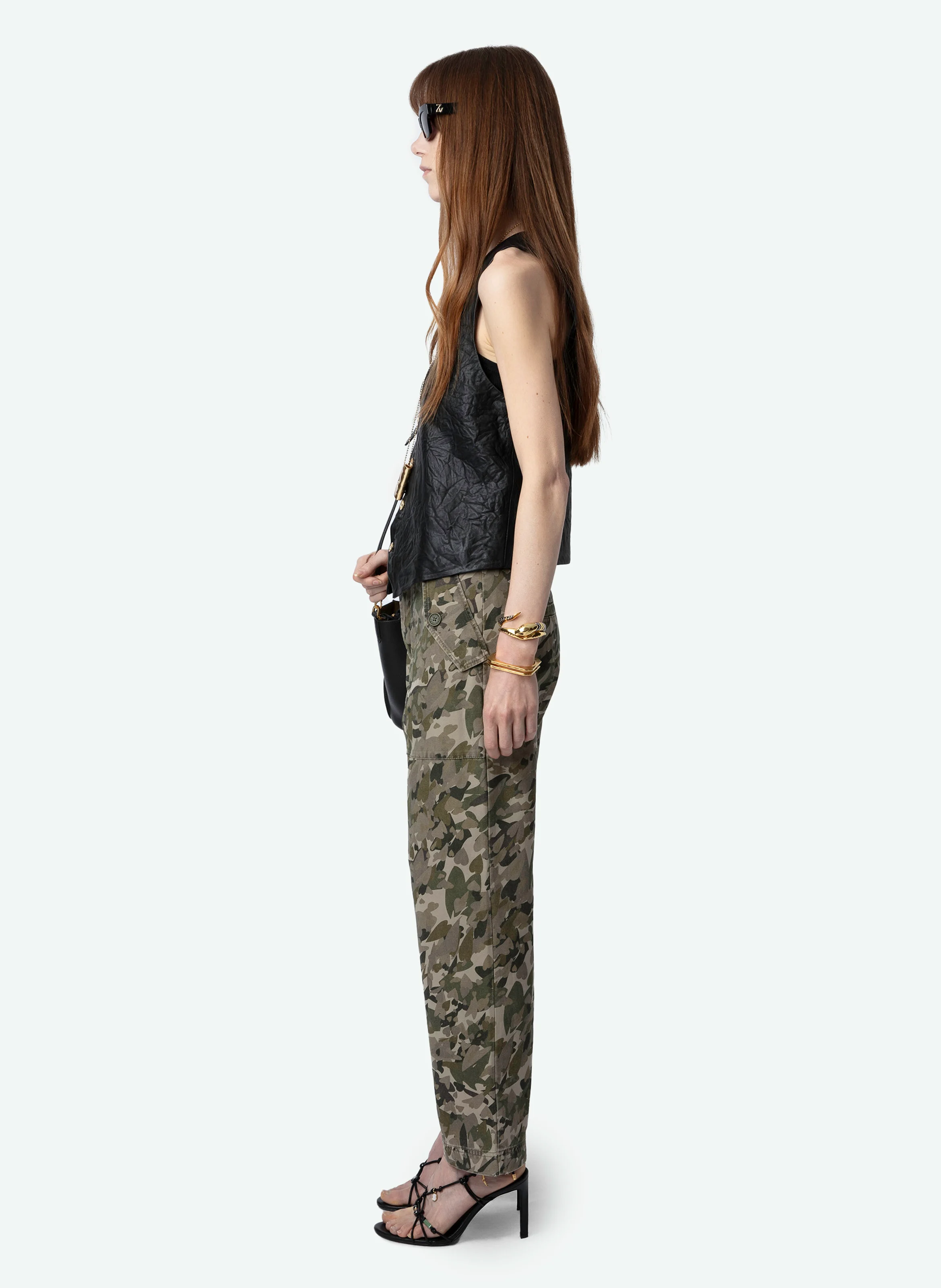 PILOTE - Pantalon droit 7/8ème en coton bio imprimé | Vert
