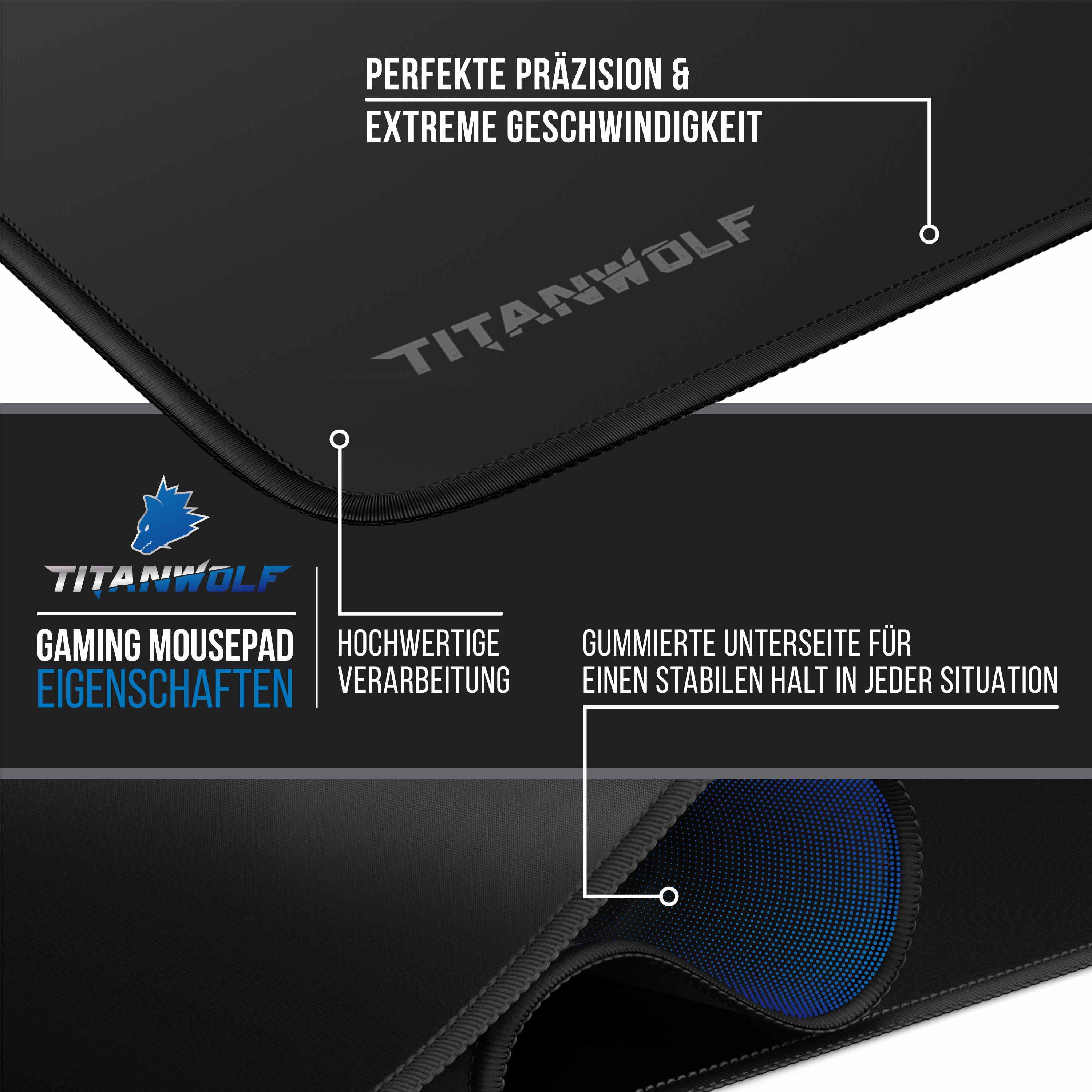 Titanwolf Gaming Mauspad, XXXL Speed Mousepad 1200 x 600 mm, Geschwindigkeit & Präzision, Delta