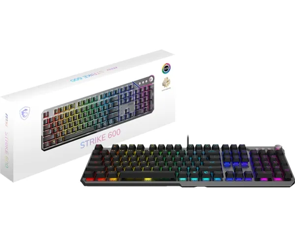 MSI STRIKE 600 SILENT US, Ledningsført, USB, Mekanisk, QWERTY, RGB LED, Sort