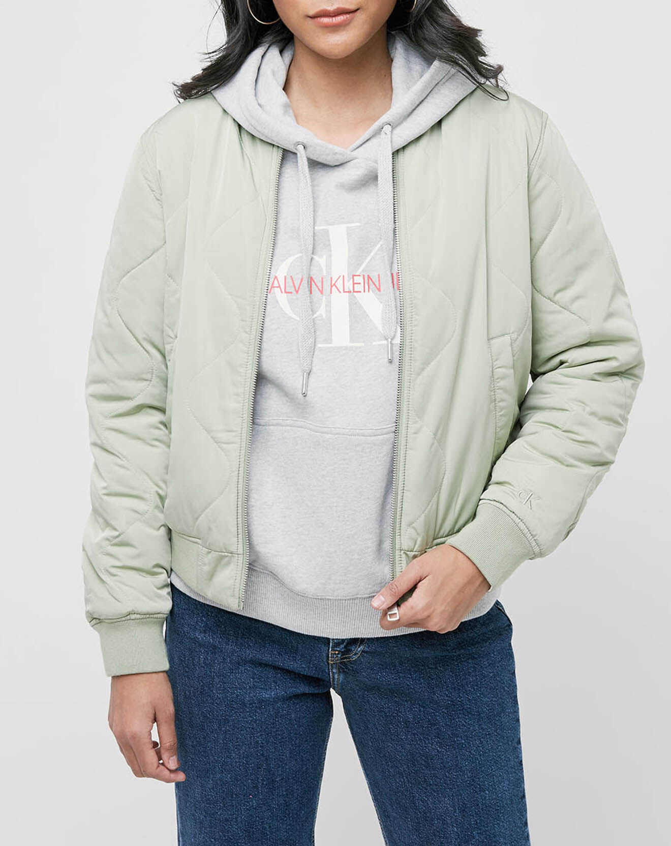 Calvin Klein Bombers réversible vert clair/blanc