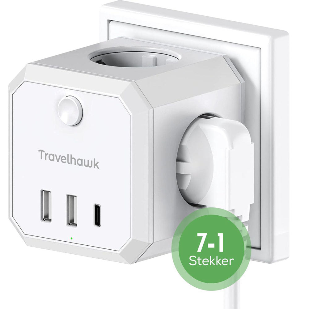 Travelhawk 7-in-1 USB verdeelstekker - White